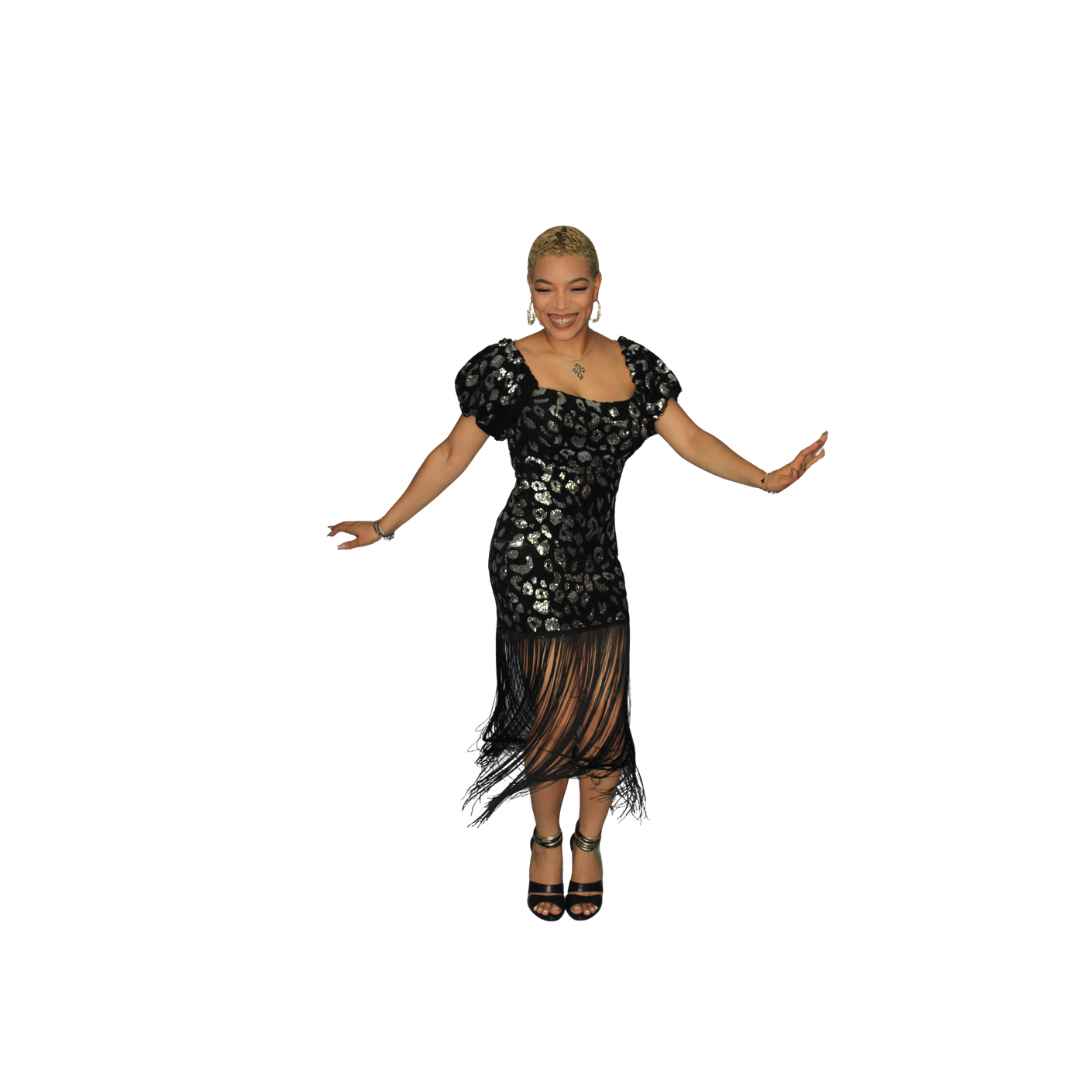 Sequin Black and Silver Fringe Dress, Black and Silver Dress with Tassels