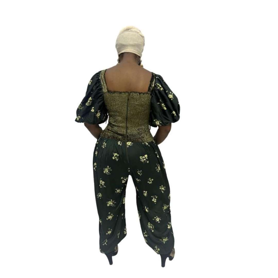 Green Smocked Jumpsuit