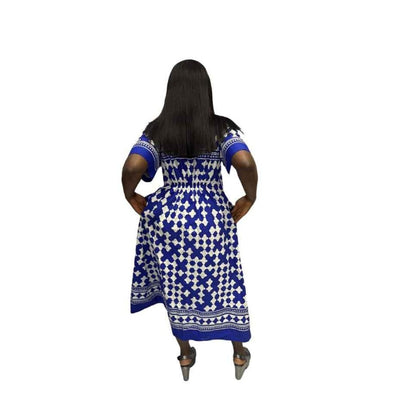 Blue and White Flared Maxi Dress