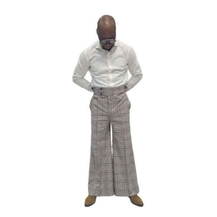 Brown Plaid Wide Leg Pants, Wide Leg Pants