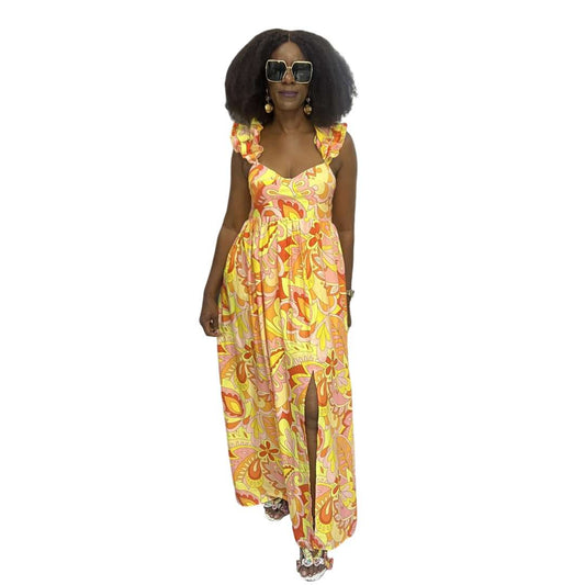 Orange Floral Print Maxi Dress