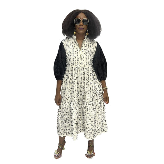 Black and White Floral Print Dress