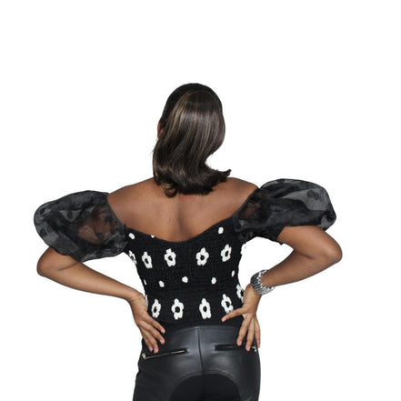 Smocked Crop Top with Organza Sleeves