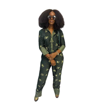 Green Long Sleeve Vintage Shirt with Matching Pants