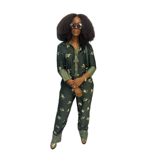 Green Long Sleeve Vintage Shirt with Matching Pants