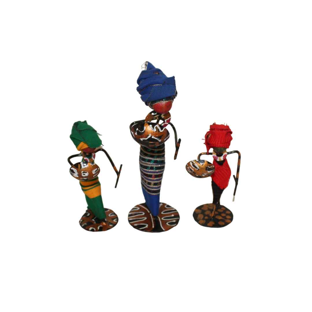 3pc Metal figurines, African Decor, Metal Figurines, Ladies in Asoke