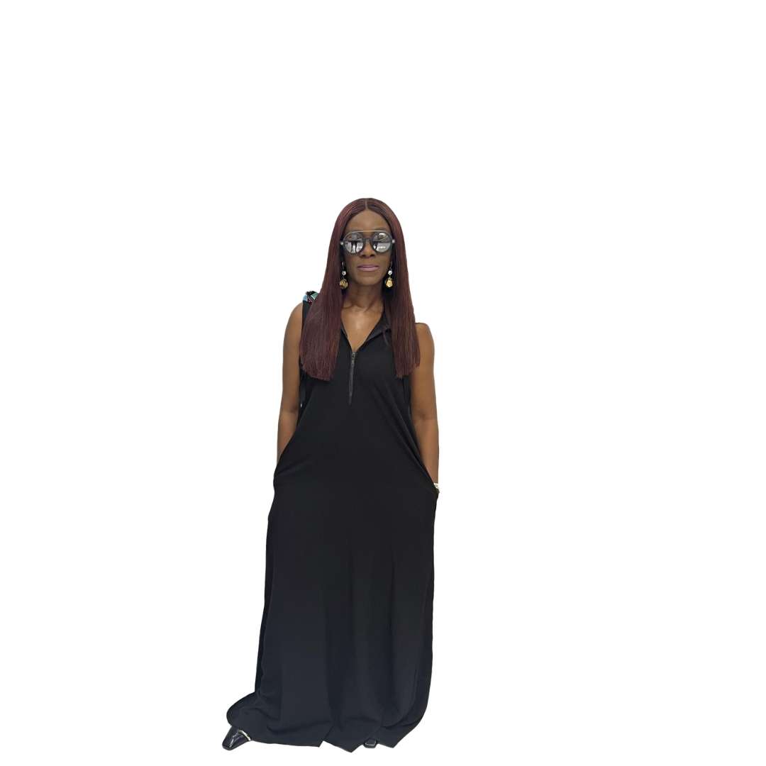 Black thin Chiffon Fit and Flared Maxi Dress