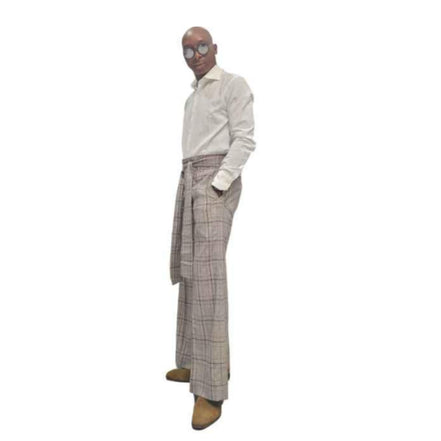 Brown Plaid Wide Leg Pants, Wide Leg Pants