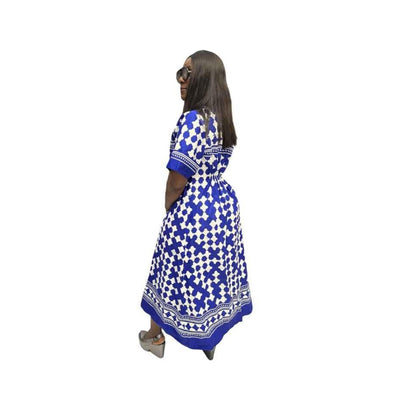 Blue and White Flared Maxi Dress