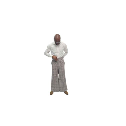 Brown Plaid Wide Leg Pants, Wide Leg Pants