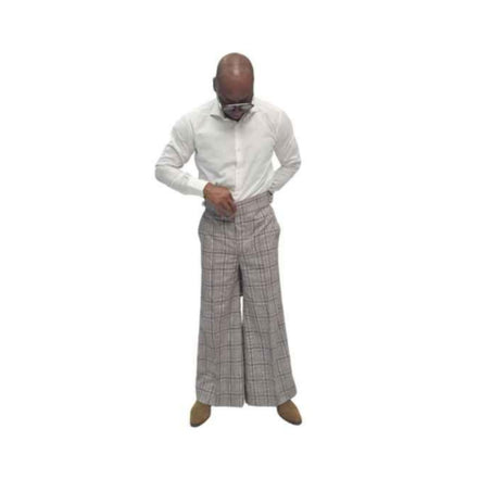 Brown Plaid Wide Leg Pants, Wide Leg Pants