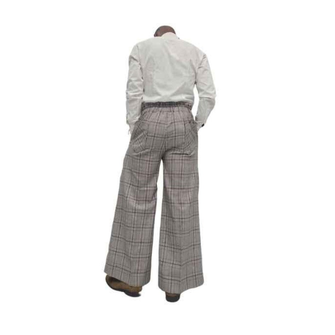 Brown Plaid Wide Leg Pants, Wide Leg Pants