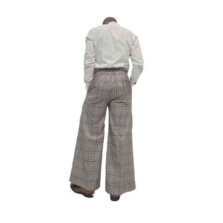 Brown Plaid Wide Leg Pants, Wide Leg Pants