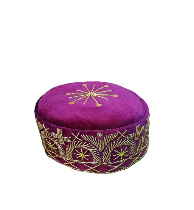 TRADITIONAL Handcrafted Premium Quality African KUFI  Hat. -BEADED, CROWN CAP, Rosé and Gilded Bloom