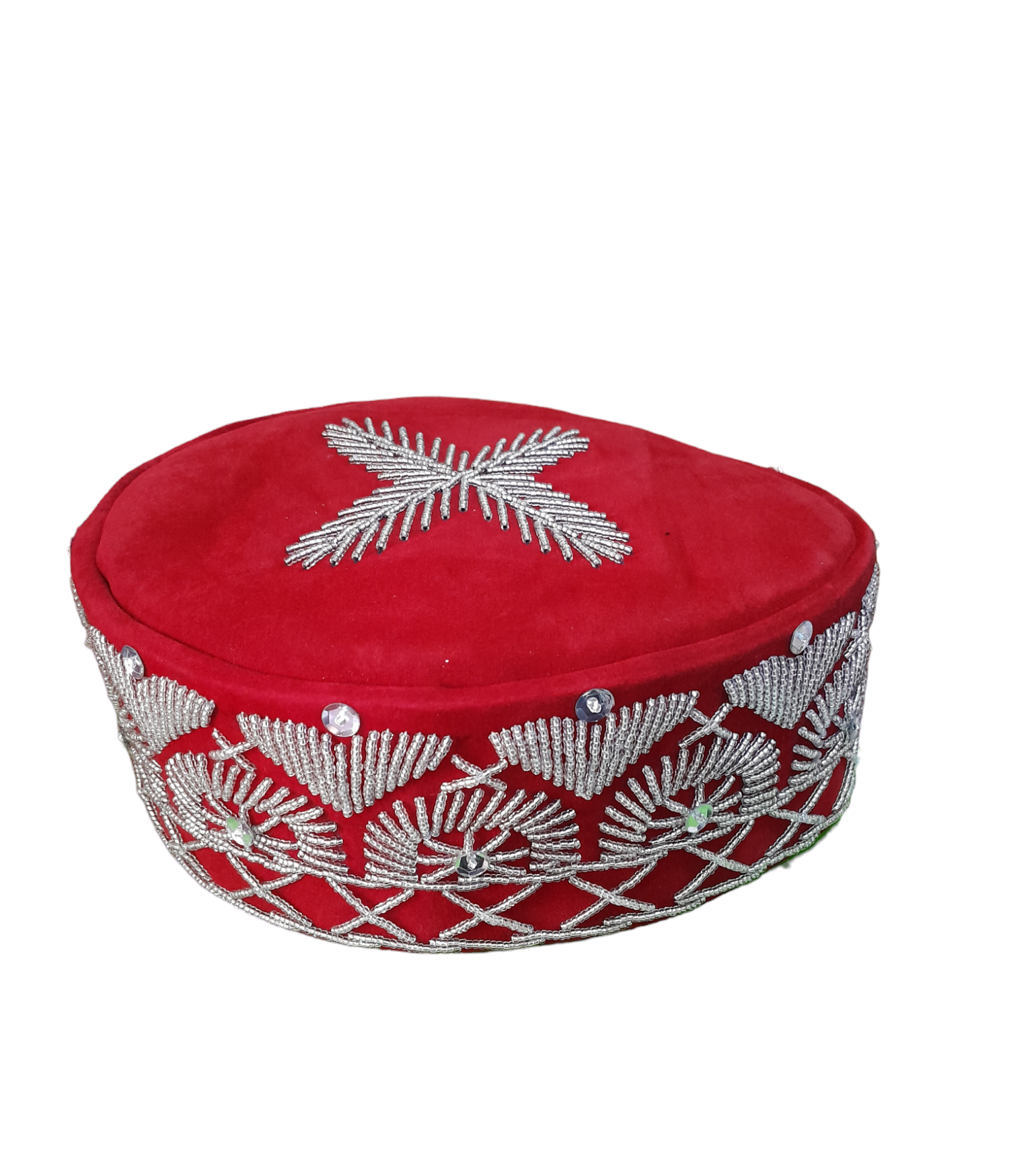 Hard Cap -BEADED, CROWN CAP, Ruby Sterling Cross Stitch
