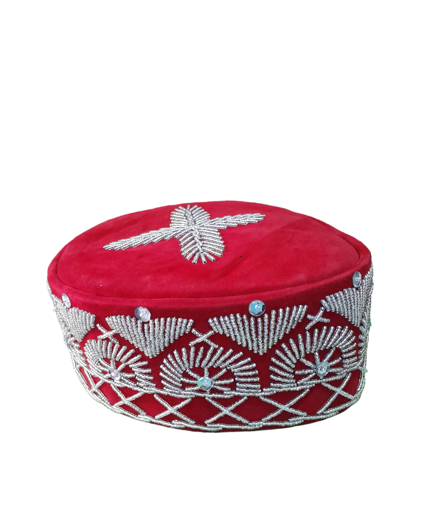 Hard Cap -BEADED, CROWN CAP, Ruby Sterling Cross Stitch