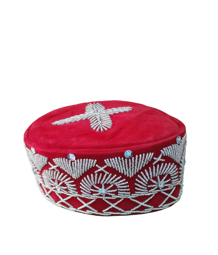 Hard Cap -BEADED, CROWN CAP, Ruby Sterling Cross Stitch