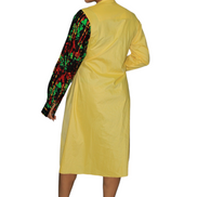 Yellow Ankara Mix Shirt Dress with ankara patch work design
