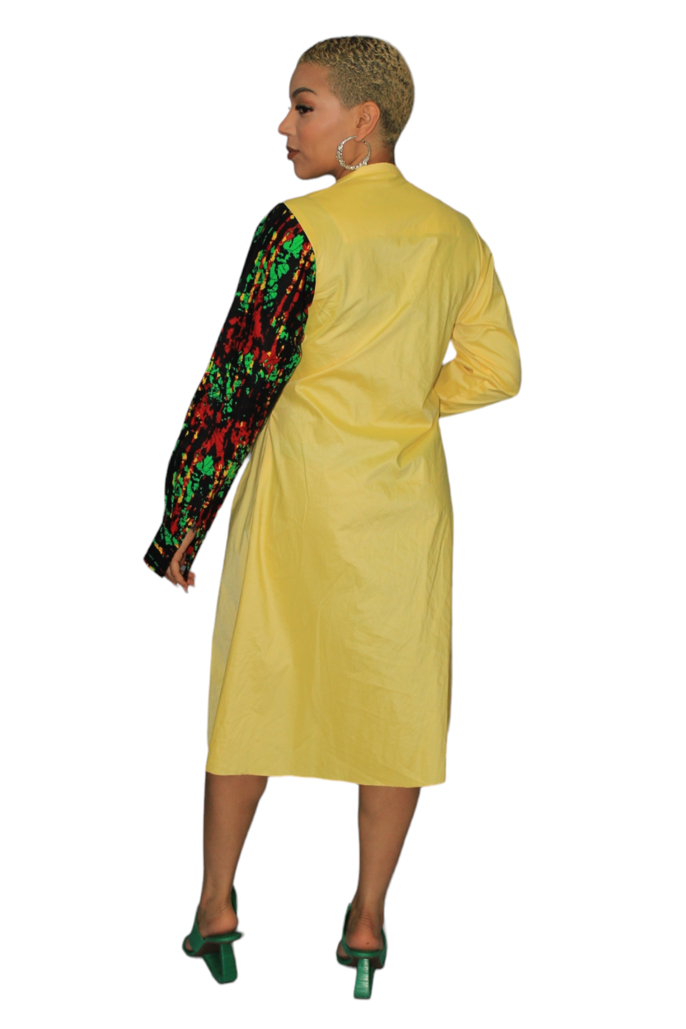 Yellow Ankara Mix Shirt Dress with ankara patch work design