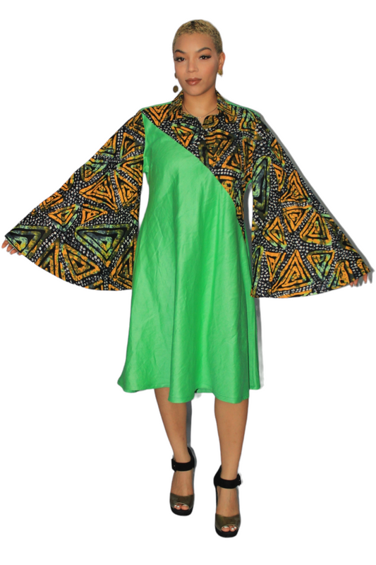 Green Ankara Mix Dress shirt