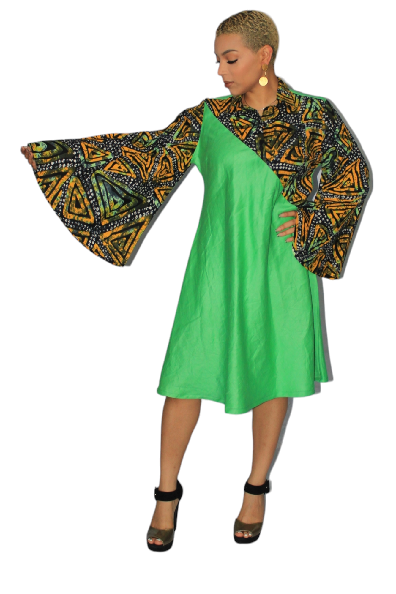 Green Ankara Mix Dress shirt