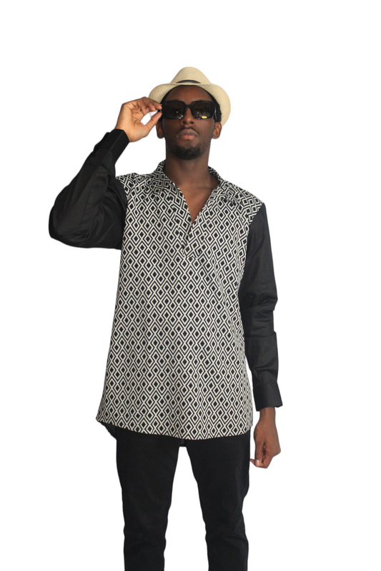 Black and White Mix Dress Shirt