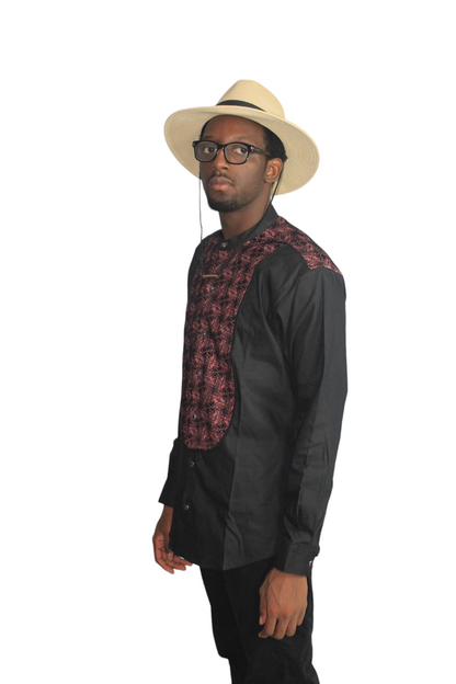 Half Collar Dress Shirt with frontal detailings, African Men Shirt, African Clothing, Wandizi Shirt