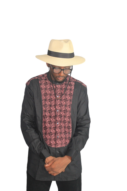 Half Collar Dress Shirt with frontal detailings, African Men Shirt, African Clothing, Wandizi Shirt