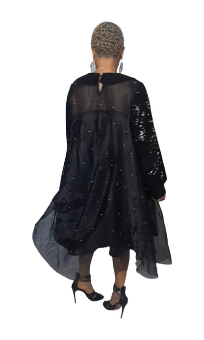 Black Organza Shiny Midi Dress