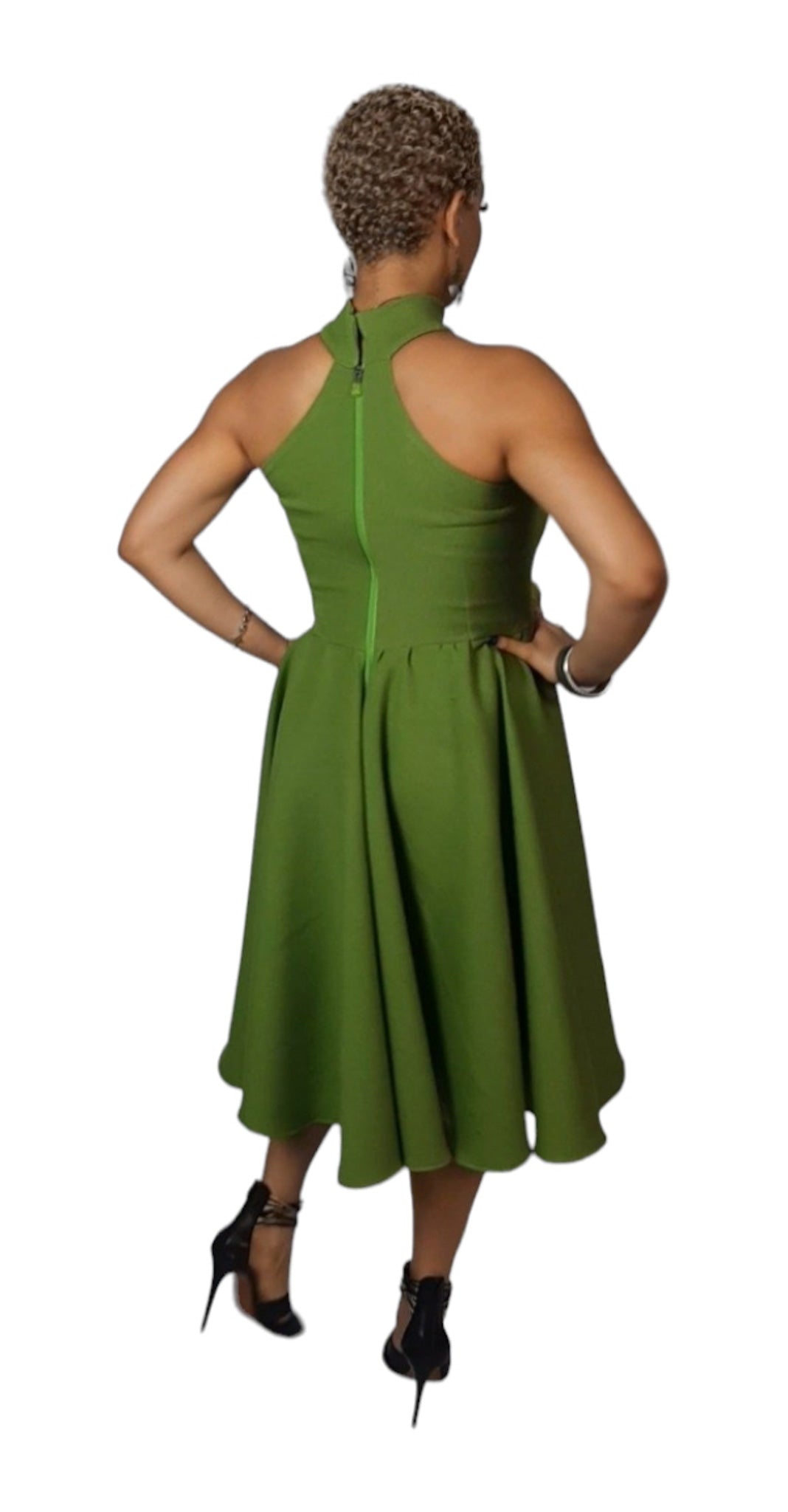 Green Jersey Midi Dress with Frontal Embellishment