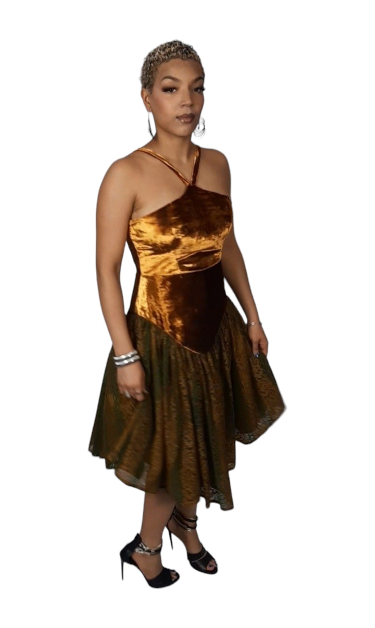 Gold Velvet Ruched Clubwear