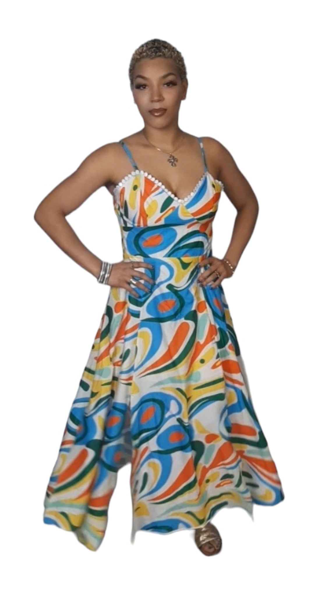 Multi-Colored Sleeveless Maxi Summer Dress