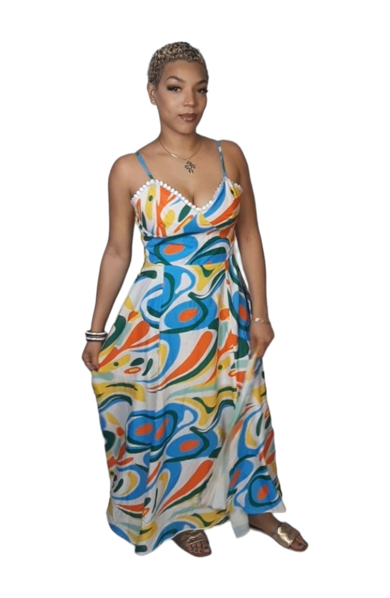 Multi-Colored Sleeveless Maxi Summer Dress