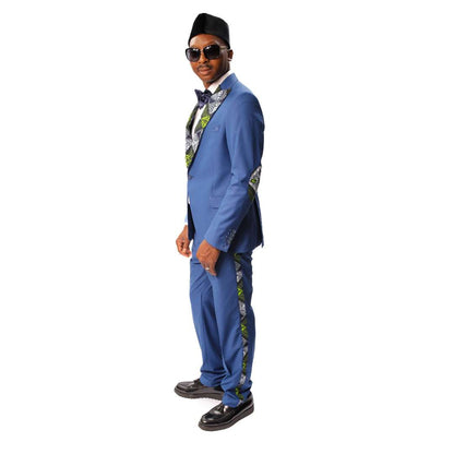 Cobalt Blue Suit with a touch of Ankara, African Print Suit, African Clothing