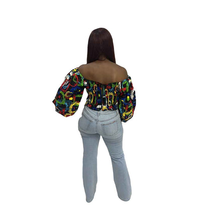Multicolored Off the Shoulder Puff Sleeved Top, Ankara Crop Top