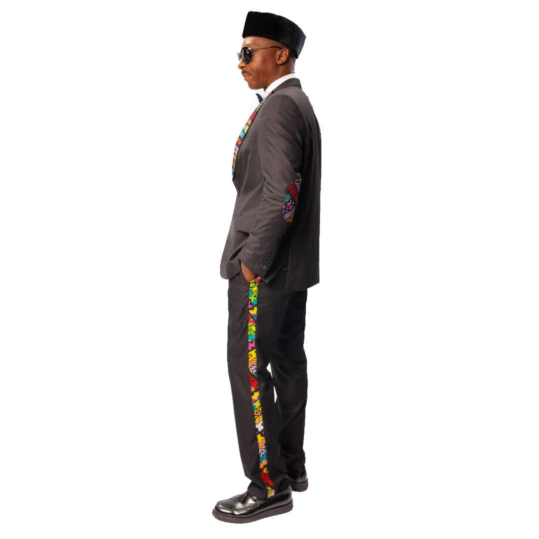 Black Suit with a touch of Ankara, African Print Suit, African Clothing