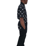 Urban Heritage short-sleeve utility jumpsuit featuring a black and white geometric - Side View