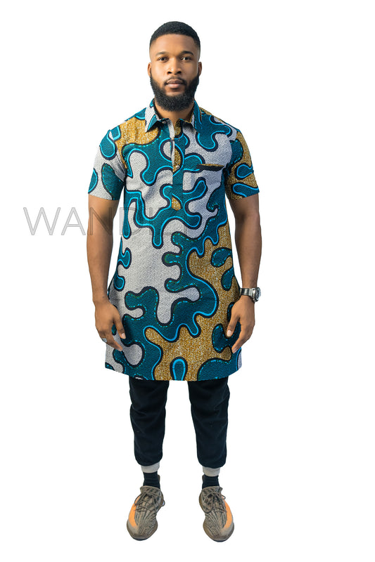 Blue and Yellow Ankara Shirt, African Men Clothing, African Mens Wear, Ankara Shirt