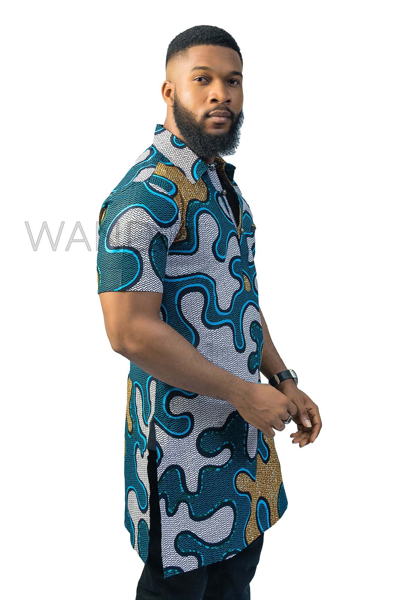 Blue and Yellow Ankara Shirt, African Men Clothing, African Mens Wear, Ankara Shirt