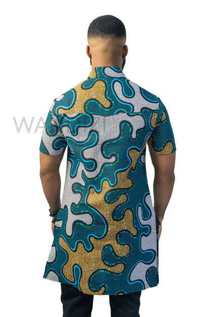 Blue and Yellow Ankara Shirt, African Men Clothing, African Mens Wear, Ankara Shirt