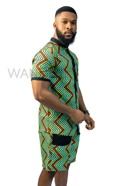 Green Ankara Shirt, African Men Clothing, African Mens Wear, Ankara Shirt