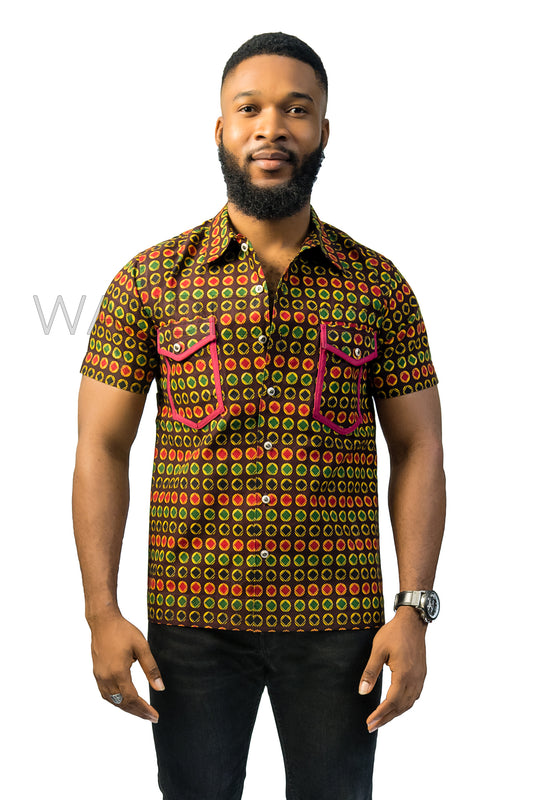 Brown and Green Ankara Shirt, African Men Clothing, African Mens Wear, Ankara Shirt