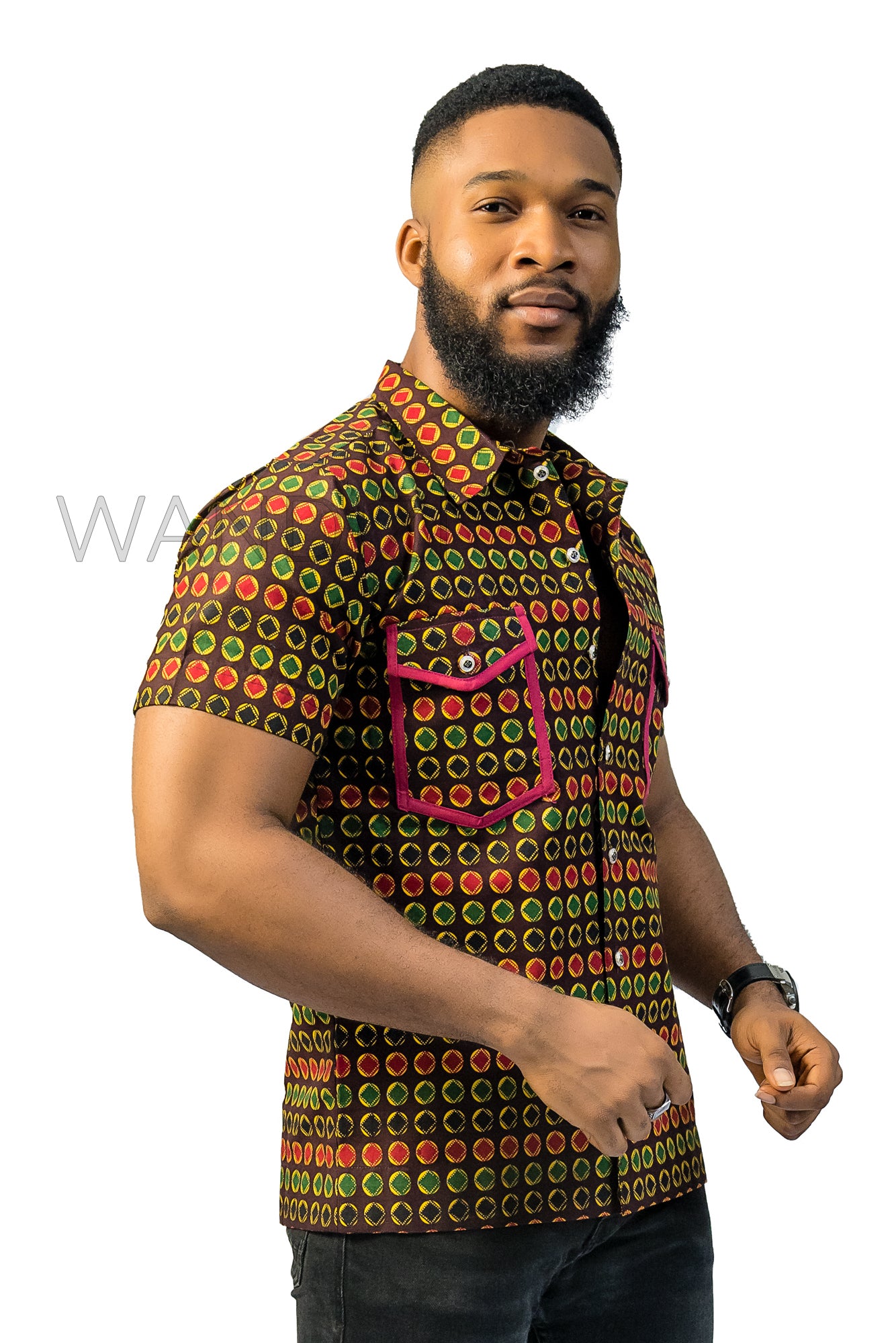 Brown and Green Ankara Shirt, African Men Clothing, African Mens Wear, Ankara Shirt