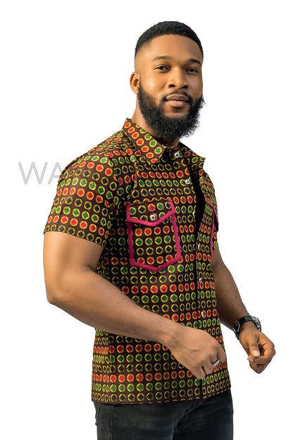 Brown and Green Ankara Shirt, African Men Clothing, African Mens Wear, Ankara Shirt