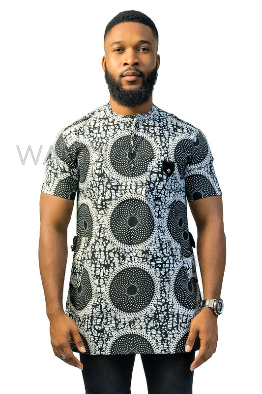 Black and White Ankara Shirt, African Men Clothing, African Mens Wear, Ankara Shirt