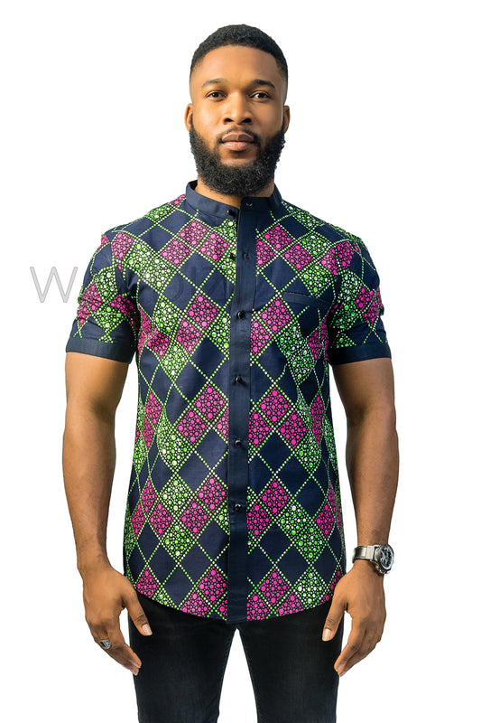 Purple and Green Ankara Shirt, African Men Clothing, African Mens Wear, Ankara Shirt