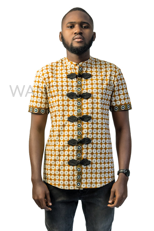 Light Brown Ankara Shirt, African Men Clothing, African Mens Wear, Ankara Shirt