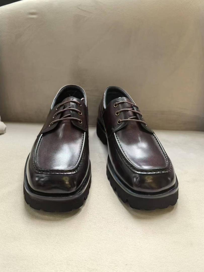 Black Lace up Square Tip Leather Shoes