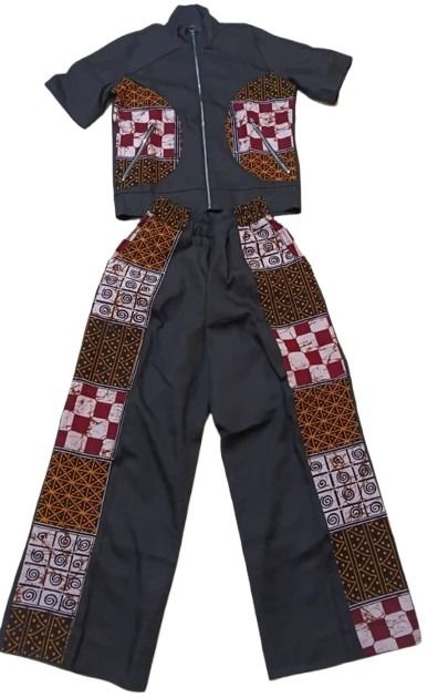 Two-Piece Set — Dark Gray Tribal Patchwork Track Set