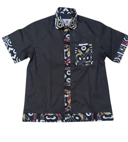 Shirt — Dark Gray Guardian Owl Embroidered Contrast Shirt
